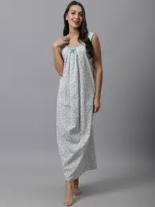 Shararat Green Printed Cotton Maxi Nightdress