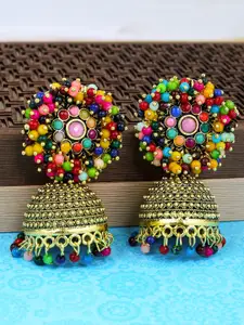 Fashion Frill Gold-Toned & Pink Floral Jhumkas Earrings