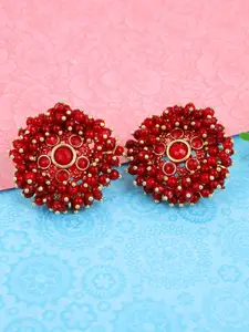 Fashion Frill Red & Gold-Toned Floral Studs Earrings