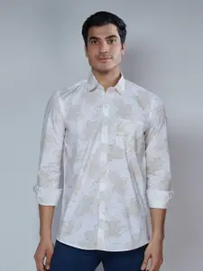 MARK & ALBERT Men White Floral Printed Cotton Slim Fit Casual Shirt