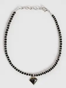 EL REGALO Black & Silver-Toned Beaded Diamond Charm Anklets