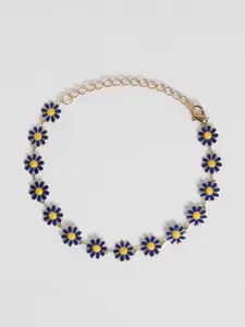 EL REGALO Blue & Yellow Floral Beaded Anklets