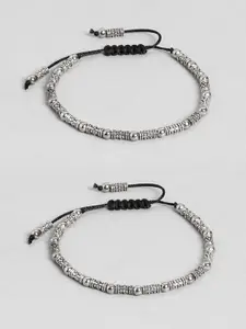 EL REGALO Silver-Toned & Black Textured Beaded Anklets