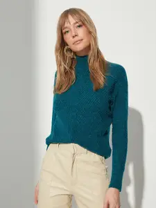 Trendyol Women Teal Solid Turtle Neck Pullover