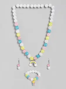 EL REGALO Girls White & Pink Rainbow Pendant Beaded Jewellery Set
