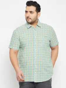 bigbanana Men Plus Size Green Comfort Checked Cotton Casual Shirt