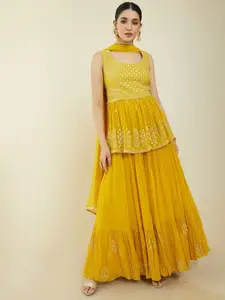 Soch Mustard Embroidered Ready to Wear Silk Georgette Lehenga with Blouse & Dupatta
