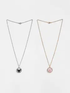 EL REGALO Gold-Toned & Silver-Toned Set Of 2 Butterfly Pendant Chain