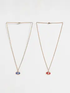 EL REGALO Gold-Toned & Blue Set Of 2 Evil Eye Pendant Chain