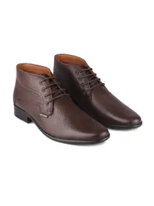 Red Chief Men Brown Textured Leather Mid-top Formal Derbys