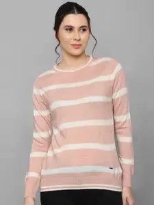 Allen Solly Woman Women Pink & White Striped Pullover Pure Cotton Sweater
