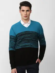 Van Heusen Men Blue & Black Printed Cotton Pullover