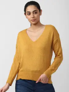 Van Heusen Woman Yellow Cable Knit V Neck Pullover