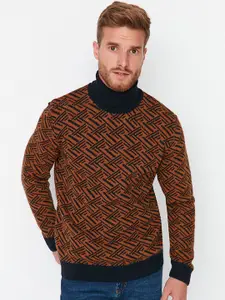 Trendyol Men Turtle Neck Geometric Printed Pullover