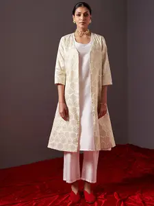 Abhishti Woven Design A-Line Cotton Kurta with Jacket