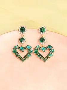 SOHI Green & Gold-Toned Gold Plated Heart Shaped Drop Earrings