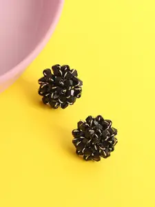 SOHI Black Gold-Plated Contemporary Studs Earrings