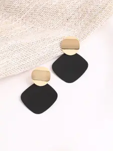 SOHI Black & Gold Plated Contemporary Drop Earrings