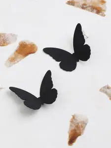 SOHI Black & Gold Plated Contemporary Studs Earrings