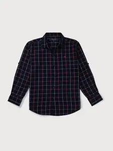 Gini and Jony Boys Navy Blue & Pink Checked Cotton Casual Shirt