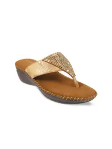 Metro Women Gold-Toned Embellished Wedge Heels