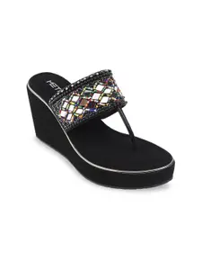 Metro Women Black Embellished Wedge Heels
