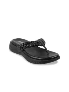 Metro Women Black Solid T-Strap Flats