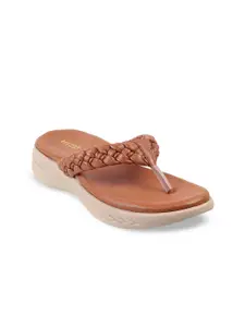 Metro Women Tan Colourblocked T-Strap Flats