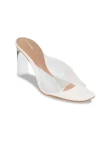 Mochi Women White & Transparent Block Heels