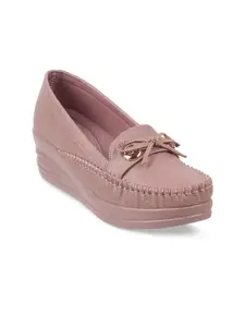 Mochi Women Pink Wedge Pumps with Bow