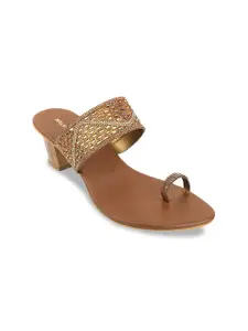 WALKWAY by Metro Women Gold-Toned Embellished Block Heels Sandals