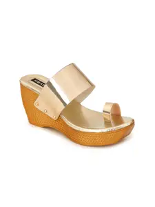 Funku Fashion Gold-Toned Solid Wedge Heels