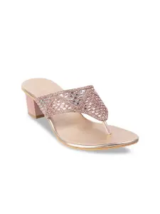 WALKWAY by Metro Women Rose Gold Embellished Ethnic Block Heels Sandals