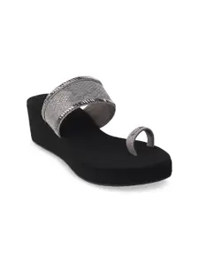 WALKWAY by Metro Women Grey & Black Embellished Wedge Sandals