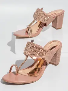 Inc 5 Women Peach-Coloured Embellished Ethnic Block Heels
