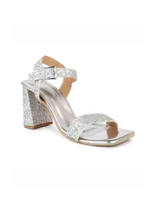 Inc 5 Women Silver-Toned Embellished Party Block Heels