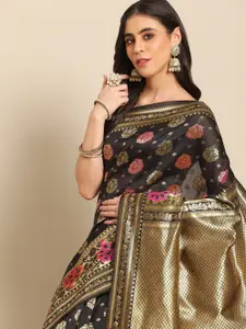 Anouk Black Ethnic Motifs Silk Blend Banarasi Saree