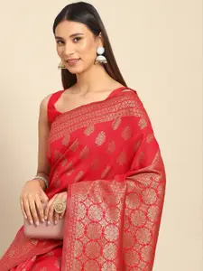 Anouk Red & Gold-Toned Floral Silk Blend Banarasi Saree