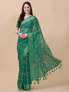 Mitera Green & Beige Floral Printed Saree