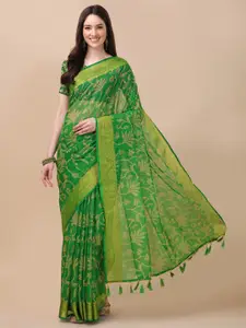 Mitera Green & Beige Floral Printed Saree