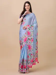 Mitera Silver-Toned & Pink Floral Saree