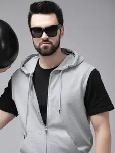 Roadster The Lifestyle Co. Men Grey Melange Solid Hooded Sweatshirt