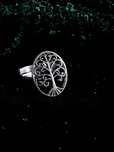 ZeroKaata Women Oxidised Silver-Plated Adjustable Finger Ring