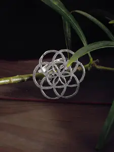 ZeroKaata Oxidised Silver-Plated Designer Floral Finger Ring