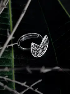 ZeroKaata Oxidised Silver-Plated Adjustable Finger Ring
