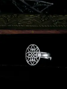 ZeroKaata  Silver-Plated Oxidized Adjustable Floral  Ring