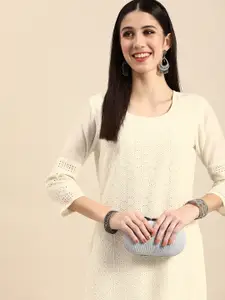 Anouk Women Ethnic Motifs Schiffli Embroidered Kurta