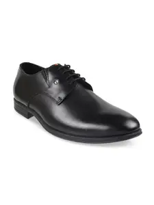 Metro Men Black Solid Leather Formal Derbys