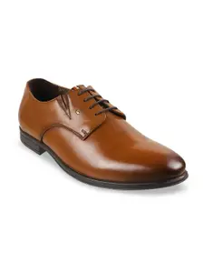 Metro Men Brown Solid Leather Formal Derbys