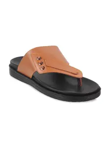 Mochi Men Tan And Black Leather Comfort Sandals